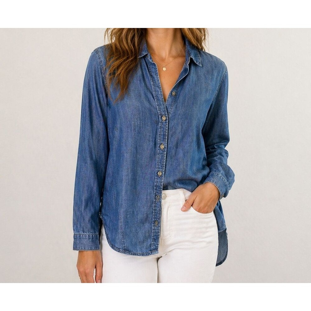 Cloth & Stone Chambray Button Down Shirt Small Tencel Denim Long Sleeve Casual